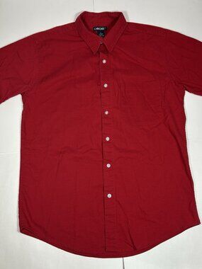 Cherokee Brand Men Button Down Shirt Short Sleeve Red 100% Cotton Pocket Sz M